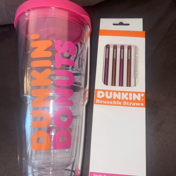 dunkin donuts Kitchen Tervis Dunkin Donuts 24oz Acrylic Tumbler And Metal Straw Set Poshmark